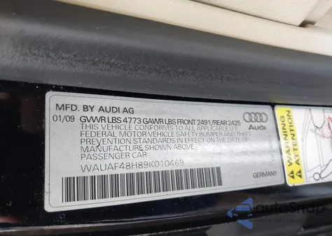 2009 Audi A4 2.0T Special Edition из США, поврежденный, VIN WAUAF48H89K010469